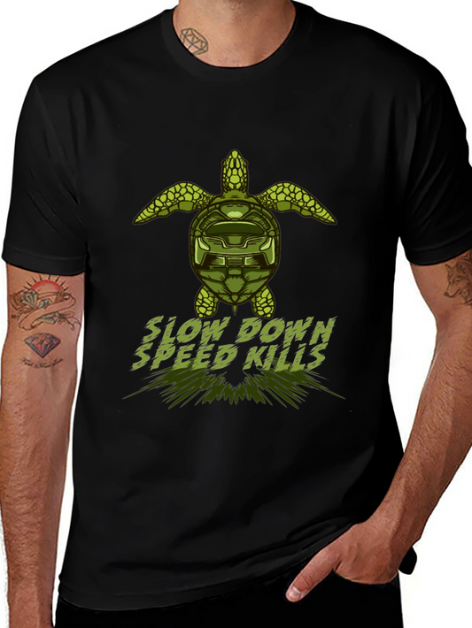 Slow Down Speed Kills Turtle Graphic T-Shirt