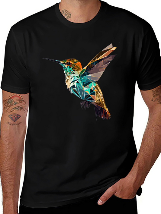 Geometric Hummingbird Black T-Shirt