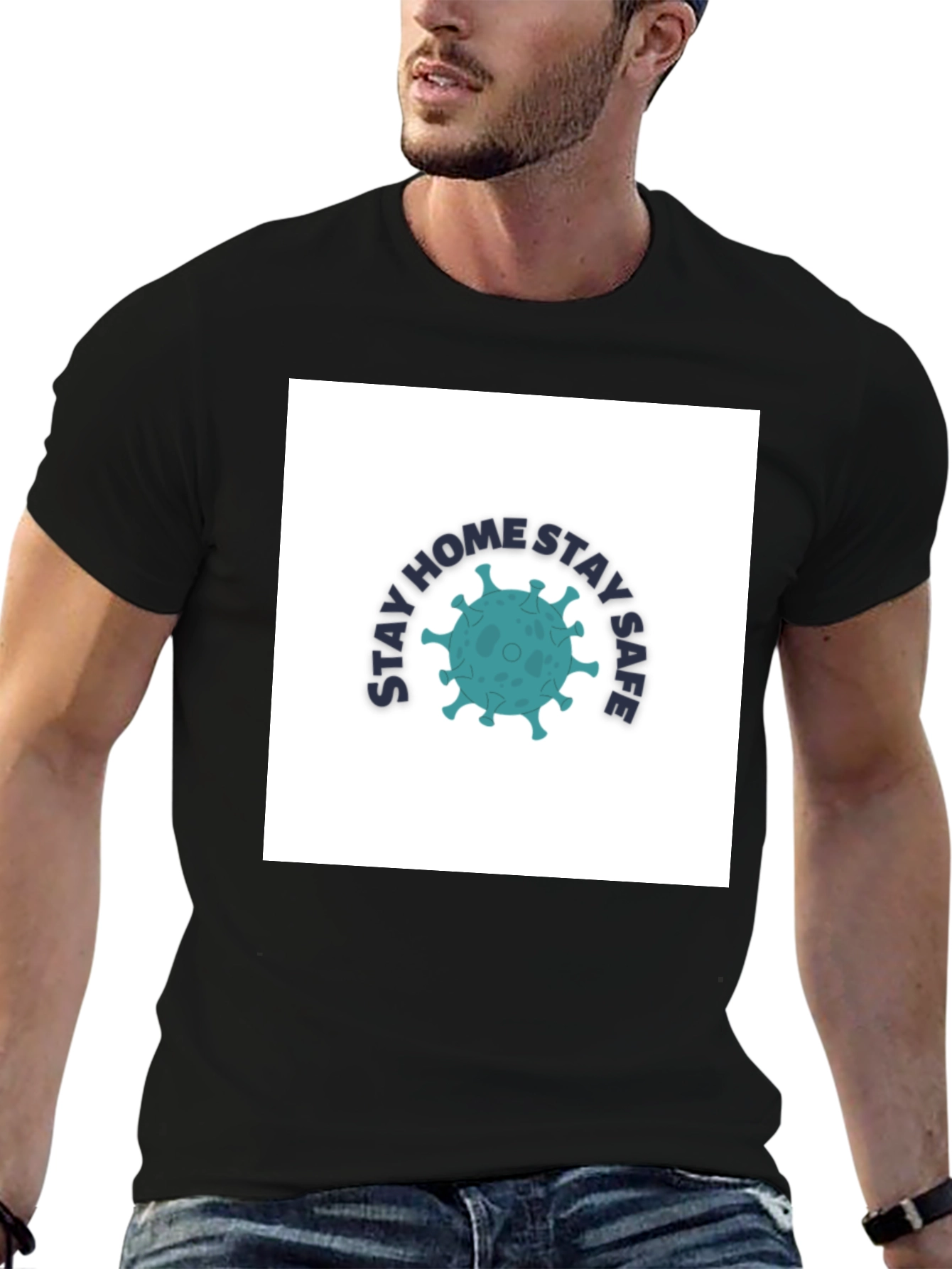 Stay Home Stay Safe Graphic Tee - Black