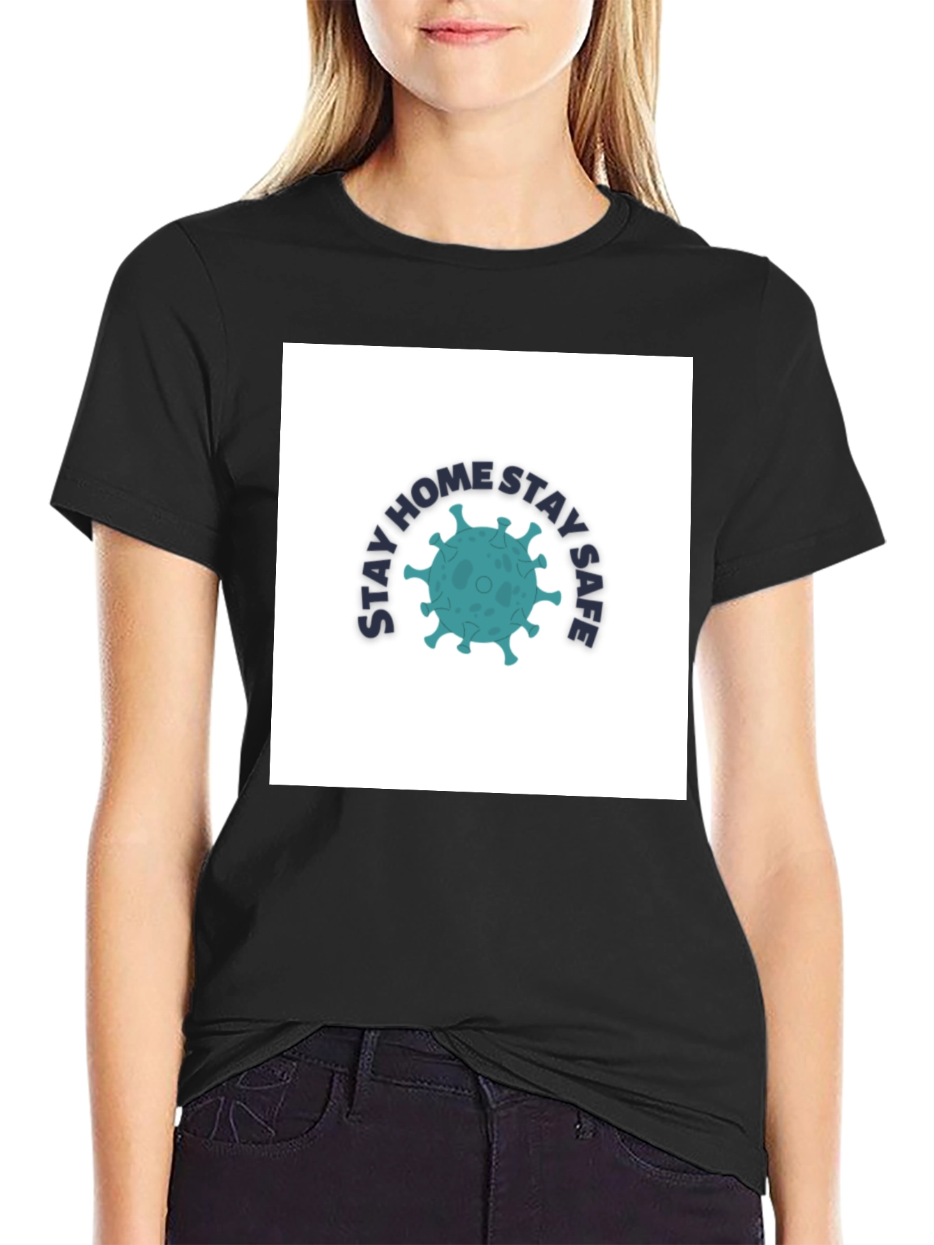 Stay Home Stay Safe Graphic Tee - Black