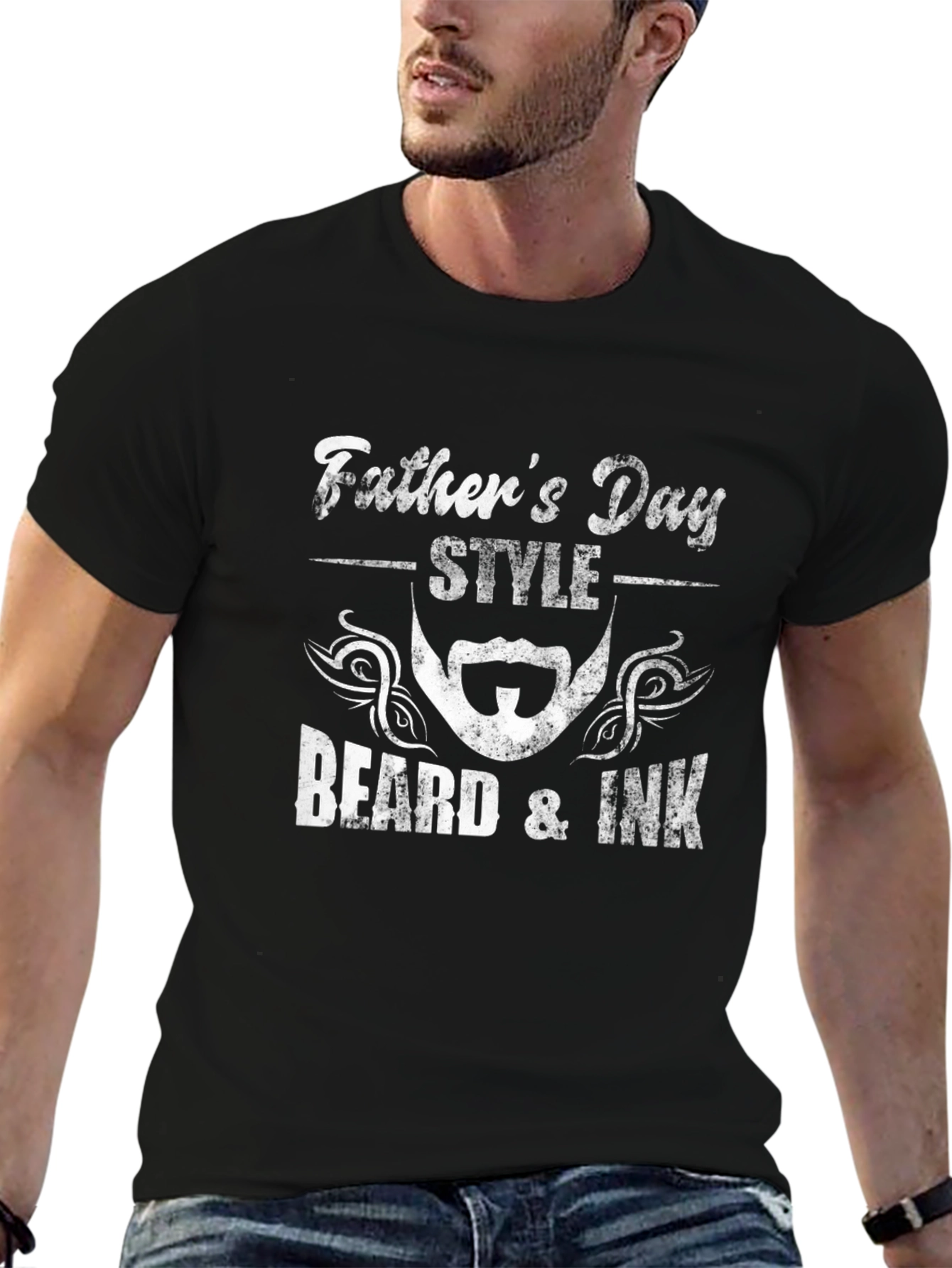 Fathers Day Beard & Ink Style Black T-Shirt