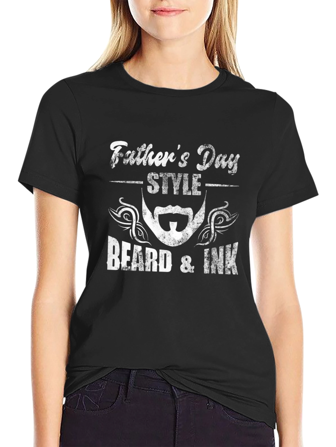 Fathers Day Beard & Ink Style Black T-Shirt