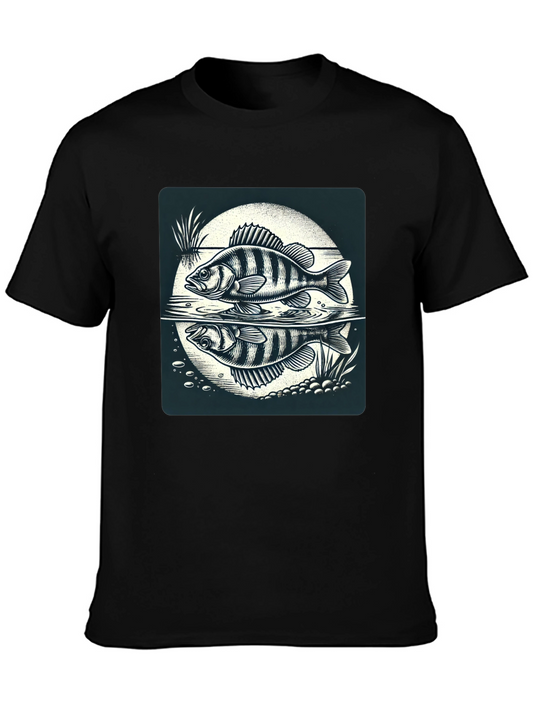 Fish Reflection Graphic Tee - Black Cotton Casual Shirt
