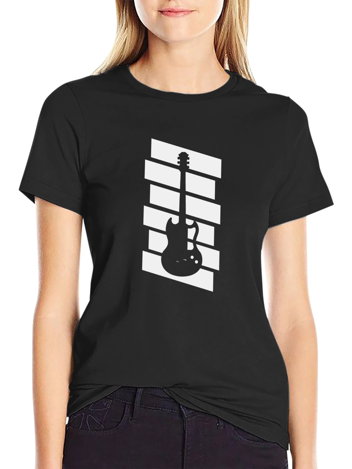 Guitar Graphic Tee - Black Cotton Casual Shirt