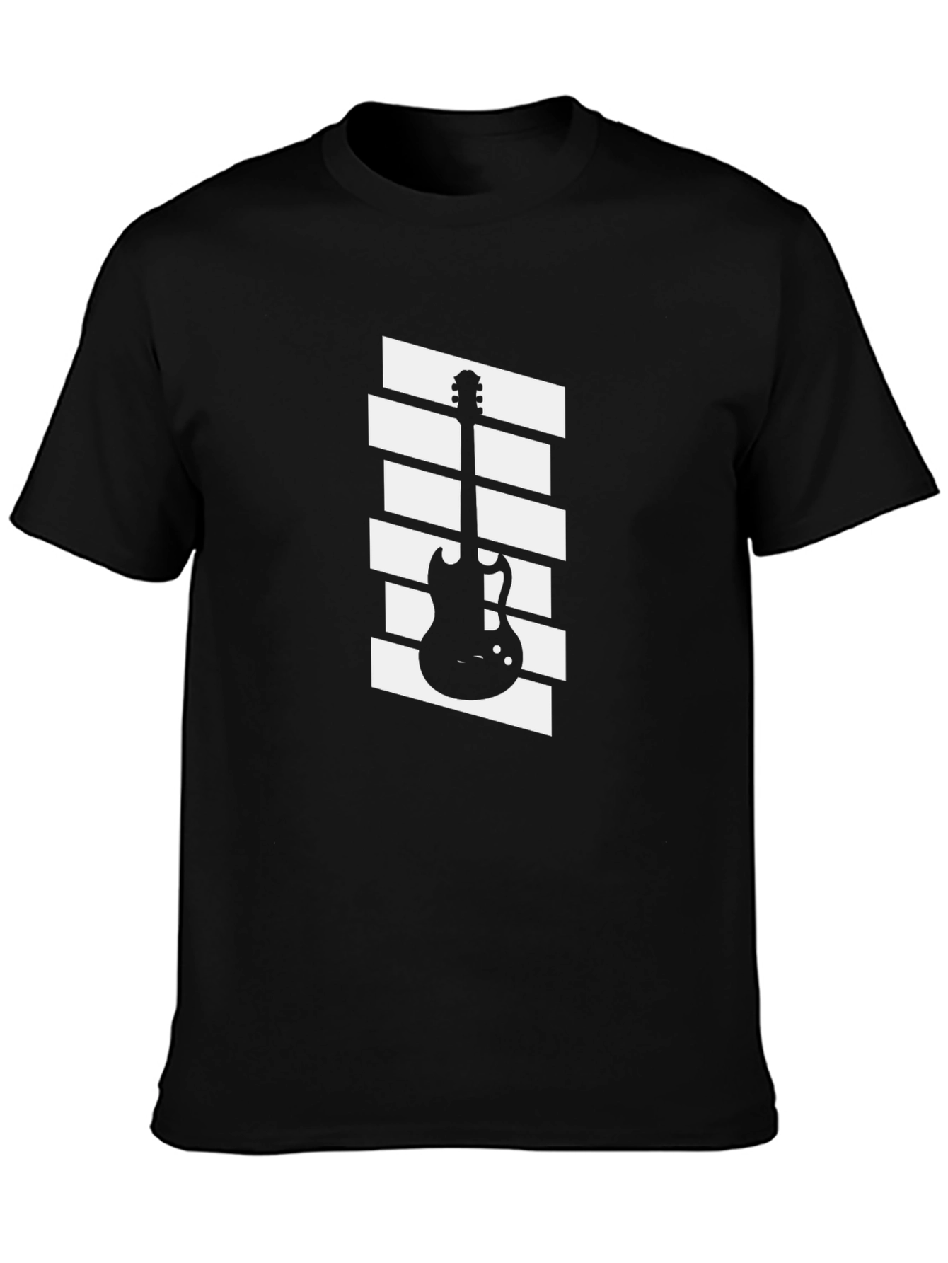 Guitar Graphic Tee - Black Cotton Casual Shirt