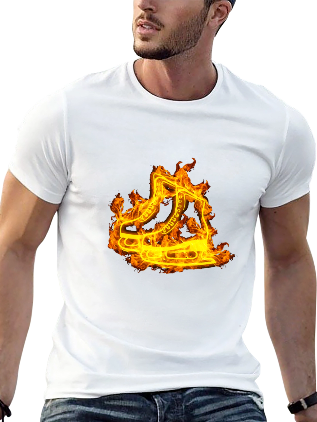 Flaming Ice Skate Black T-Shirt
