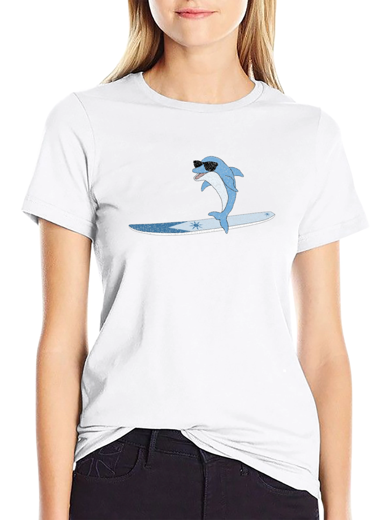 Surfing Dolphin Black T-Shirt