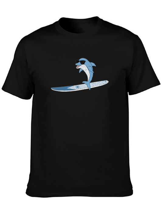 Surfing Dolphin Black T-Shirt