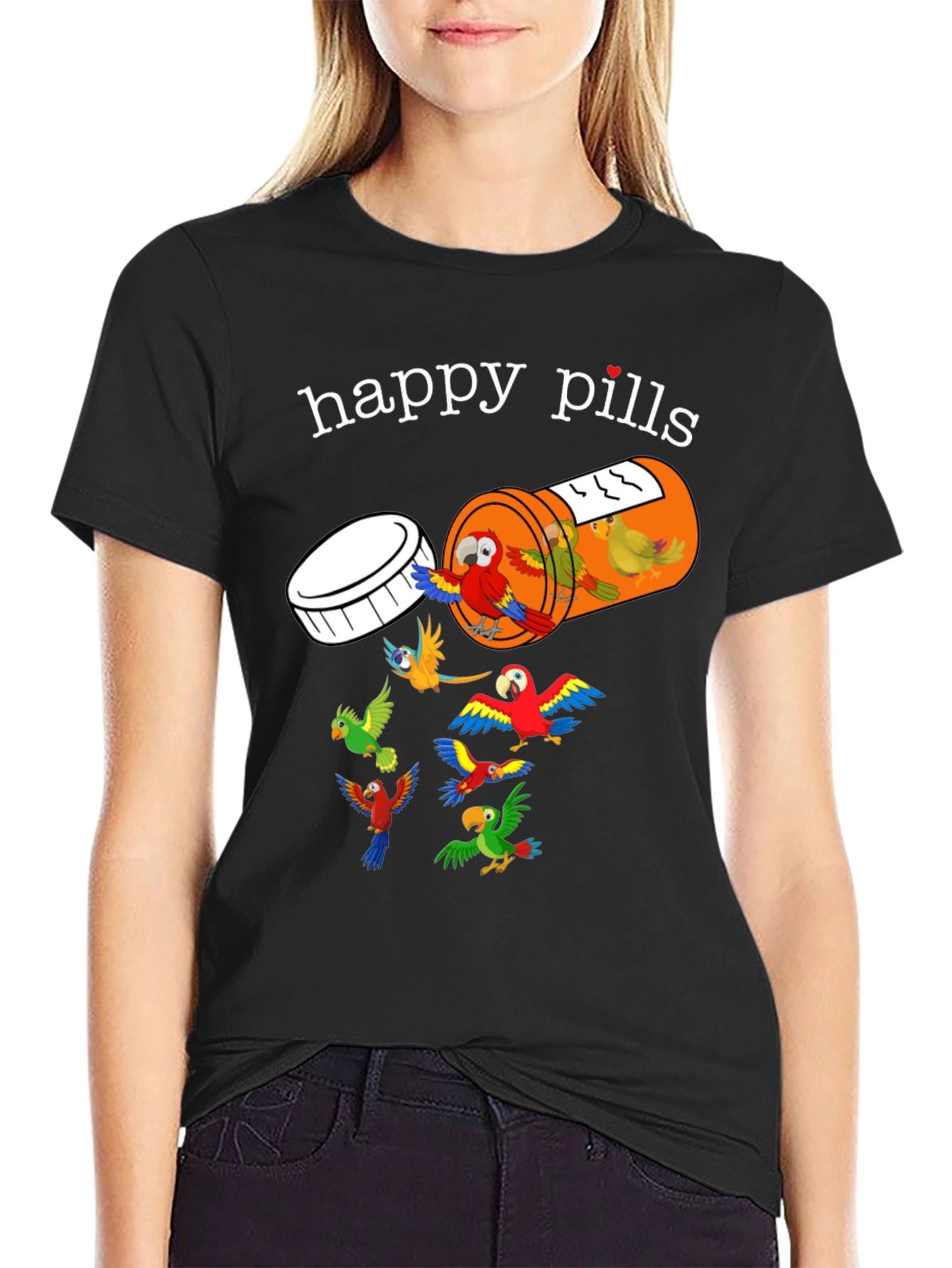 Happy Pills Parrot T-Shirt - Fun Graphic Tee