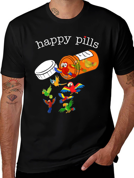 Happy Pills Parrot T-Shirt - Fun Graphic Tee