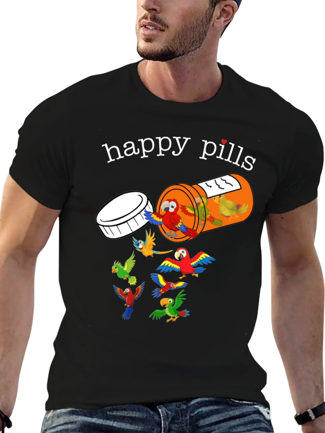 Happy Pills Parrot T-Shirt - Fun Graphic Tee