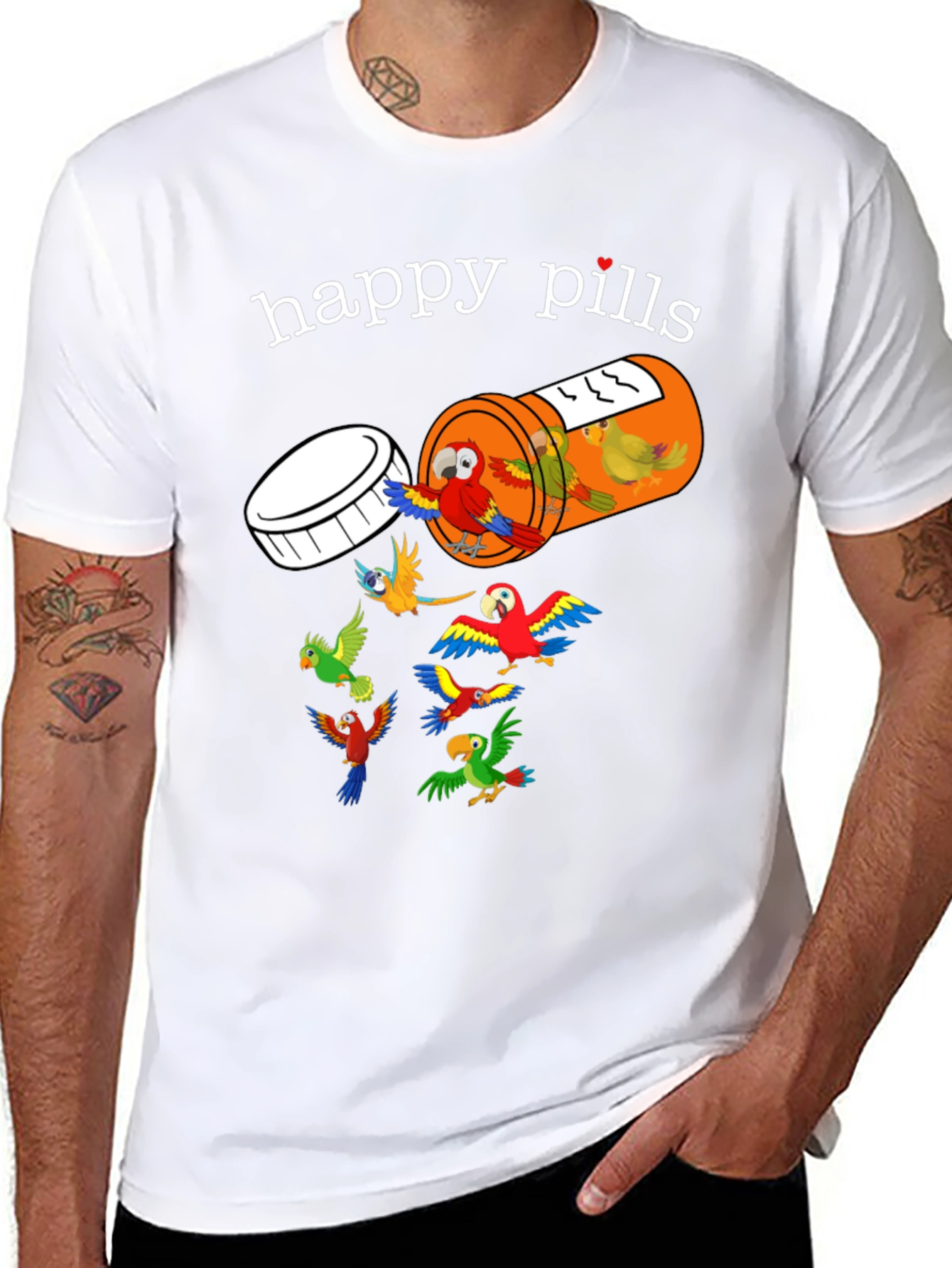 Happy Pills Parrot T-Shirt - Fun Graphic Tee
