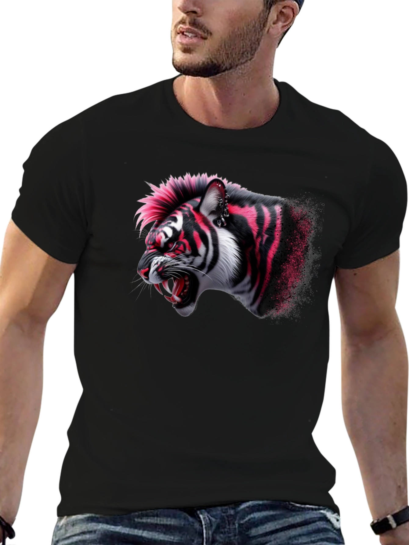 Punk Tiger Graphic Black T-Shirt