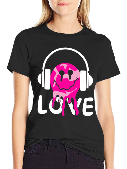 Love Drip Smiley Face Headphones Graphic Tee