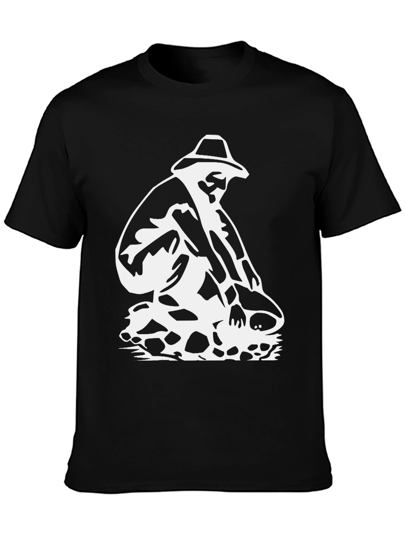 Black T-Shirt with White Gold Panning Design