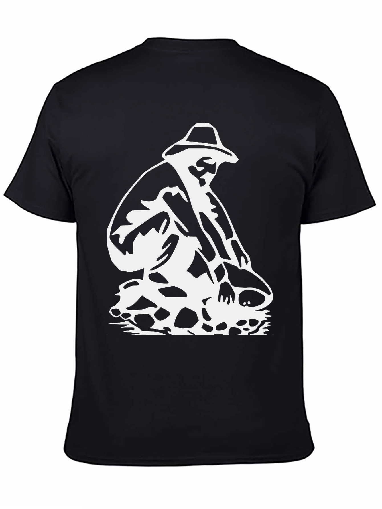 Black T-Shirt with White Gold Panning Design