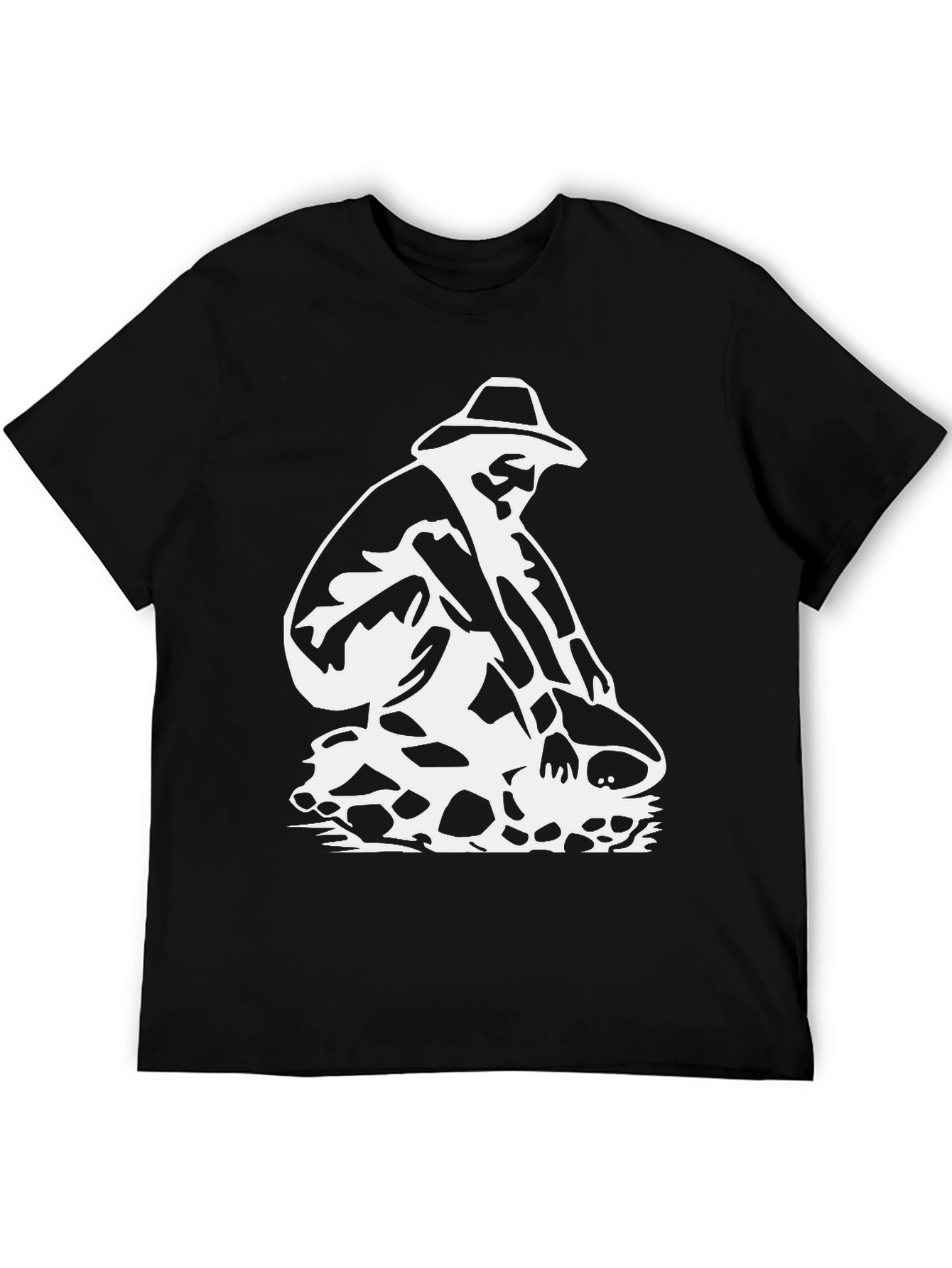 Black T-Shirt with White Gold Panning Design