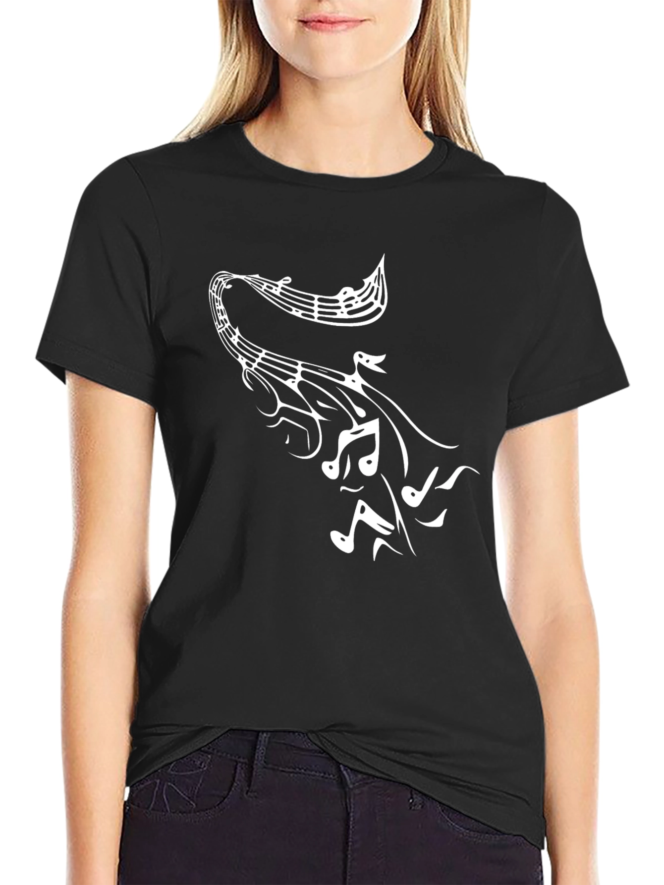 Musical Notes Mens Black Graphic T-Shirt