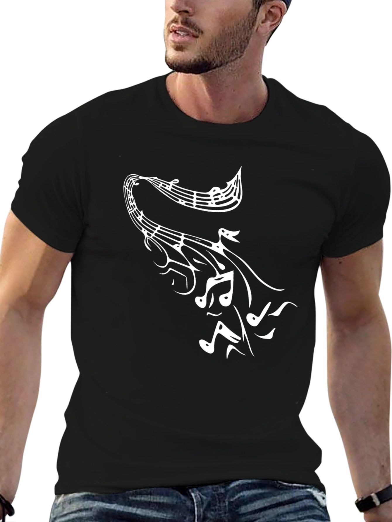 Musical Notes Mens Black Graphic T-Shirt