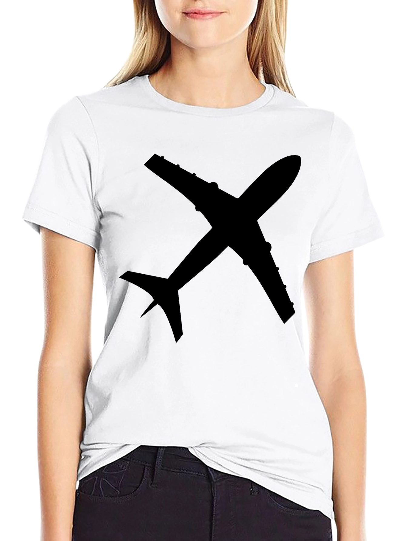 Airplane Graphic Tee - Black Cotton Casual Shirt