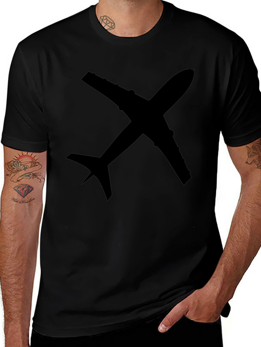 Airplane Graphic Tee - Black Cotton Casual Shirt