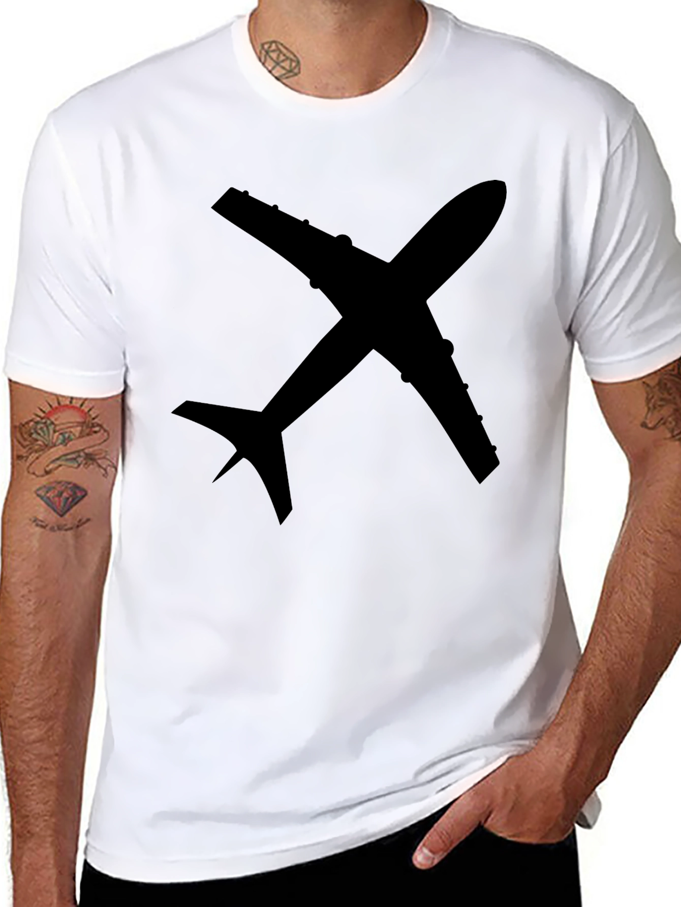 Airplane Graphic Tee - Black Cotton Casual Shirt