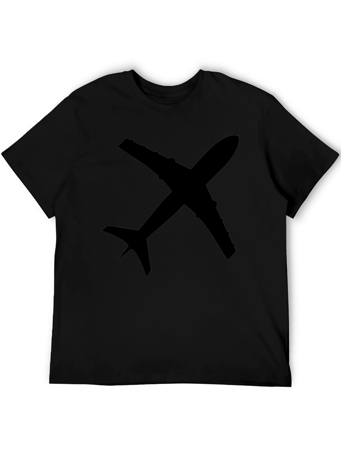 Airplane Graphic Tee - Black Cotton Casual Shirt