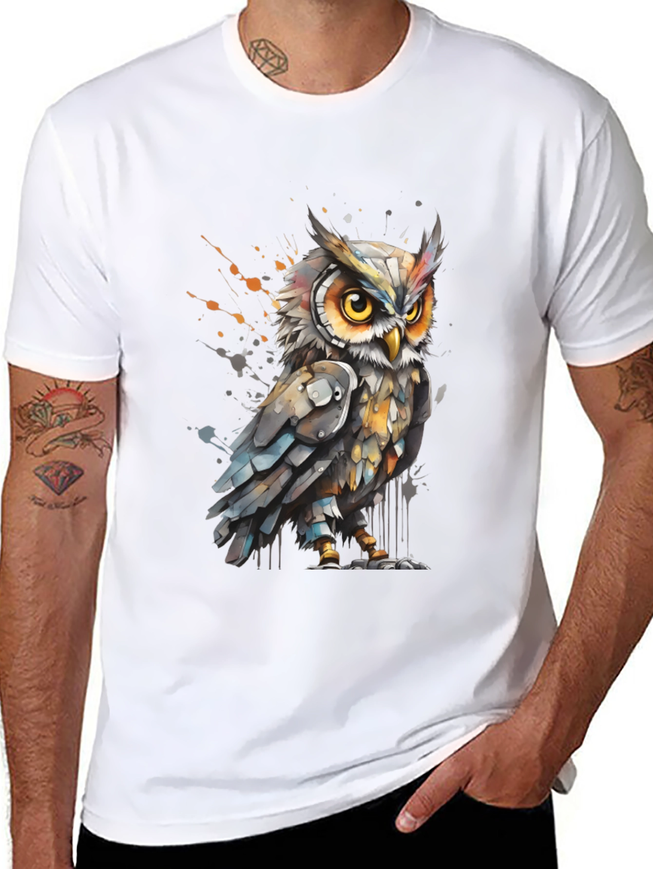 Artistic Owl Graphic Tee - Cool Bird T-Shirt