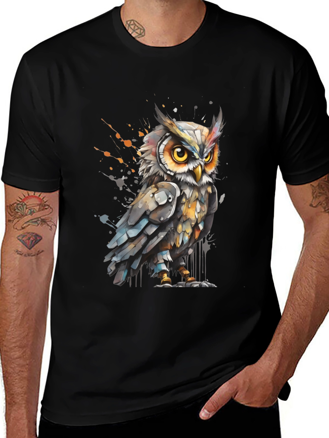 Artistic Owl Graphic Tee - Cool Bird T-Shirt