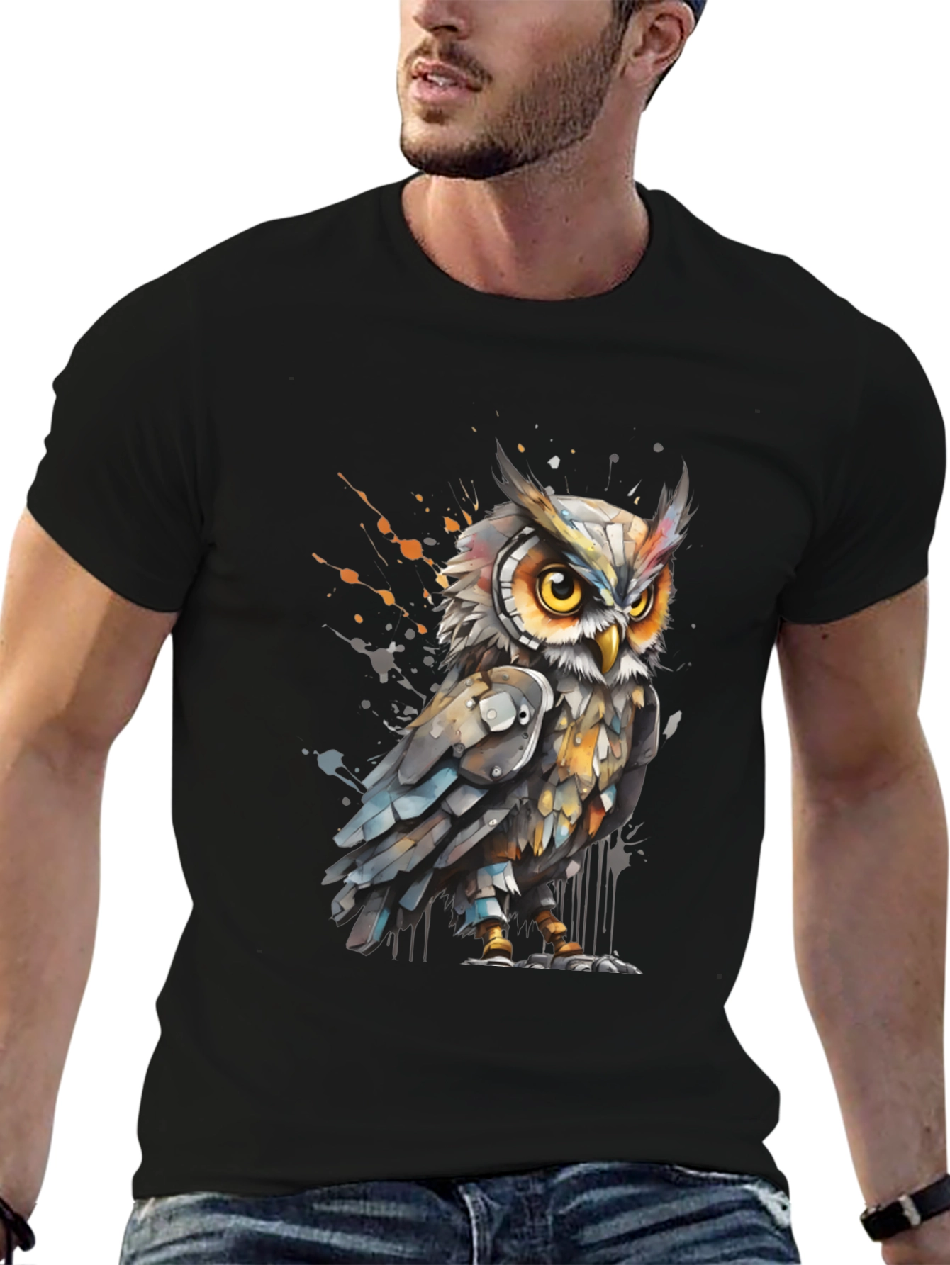 Artistic Owl Graphic Tee - Cool Bird T-Shirt