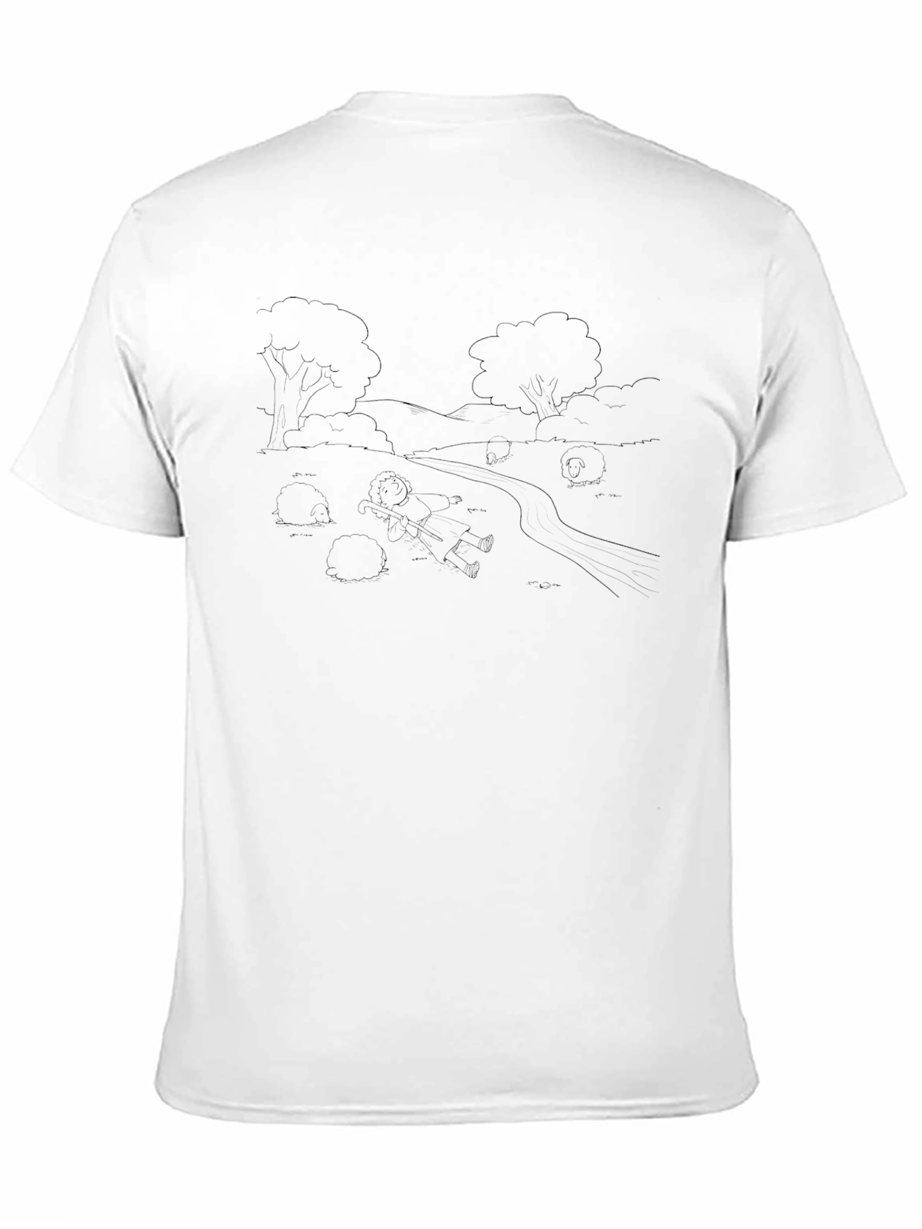 Mens Black T-Shirt with Scenic Sketch