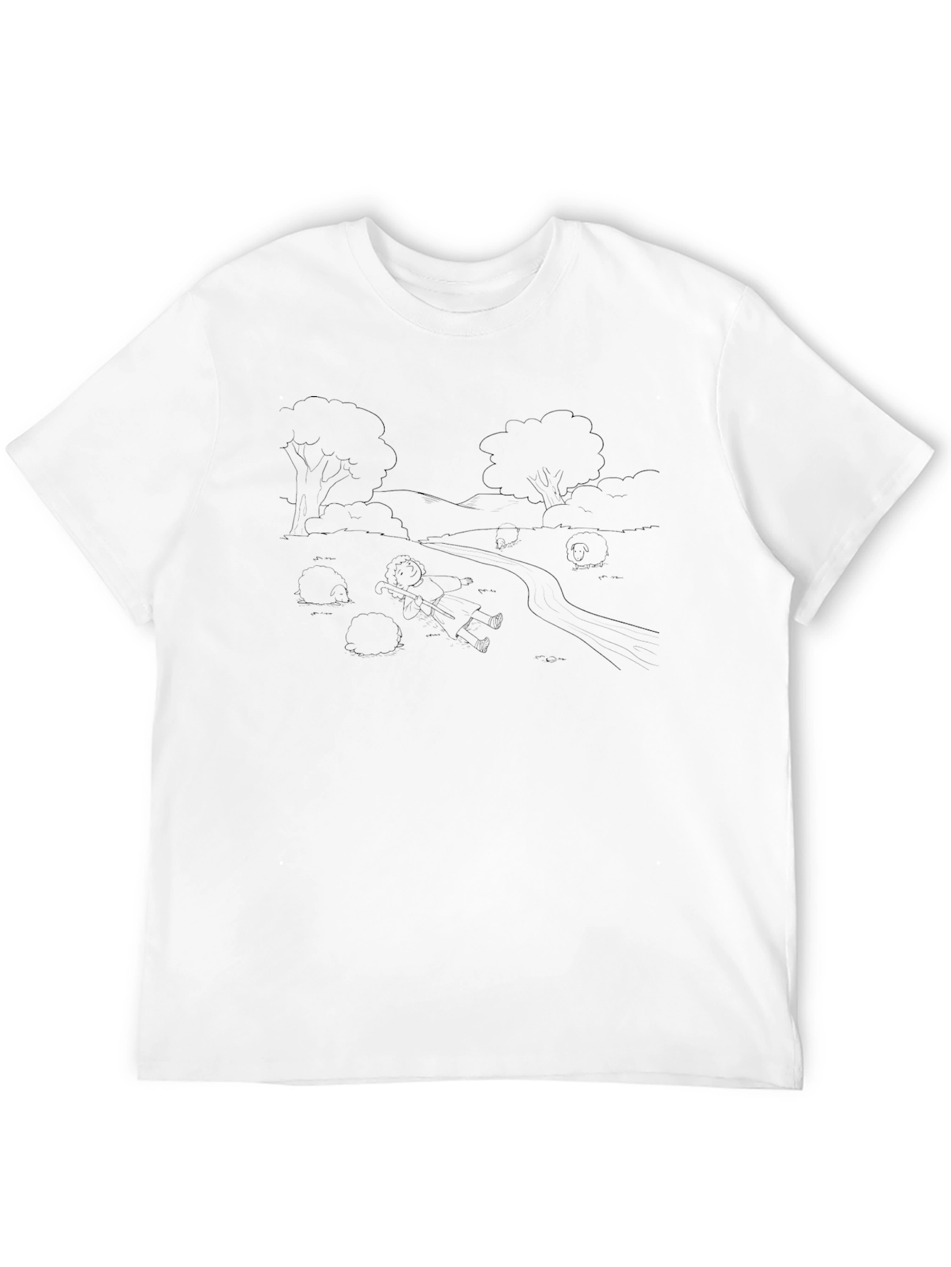 Mens Black T-Shirt with Scenic Sketch