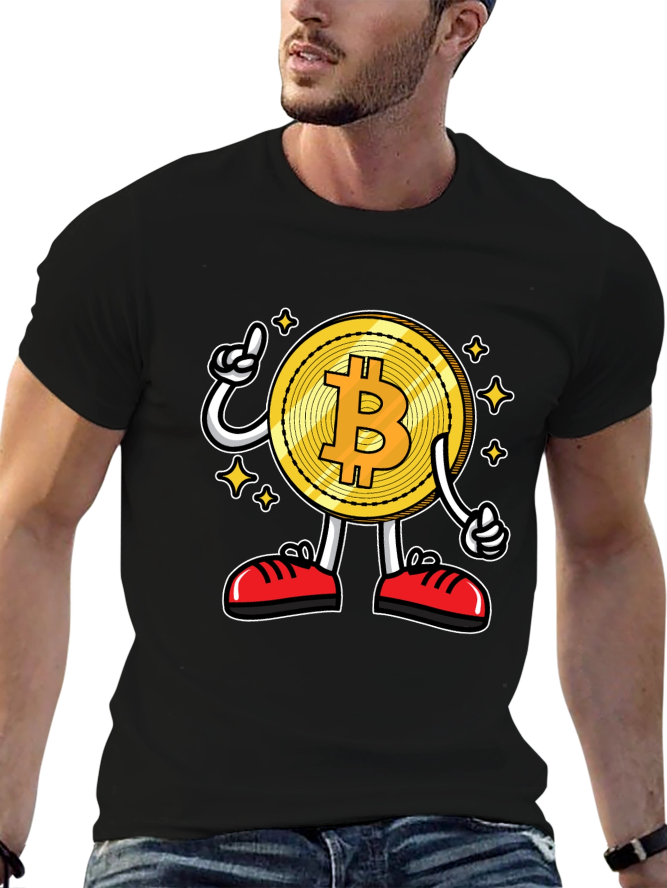 Bitcoin Cartoon Graphic Black T-Shirt
