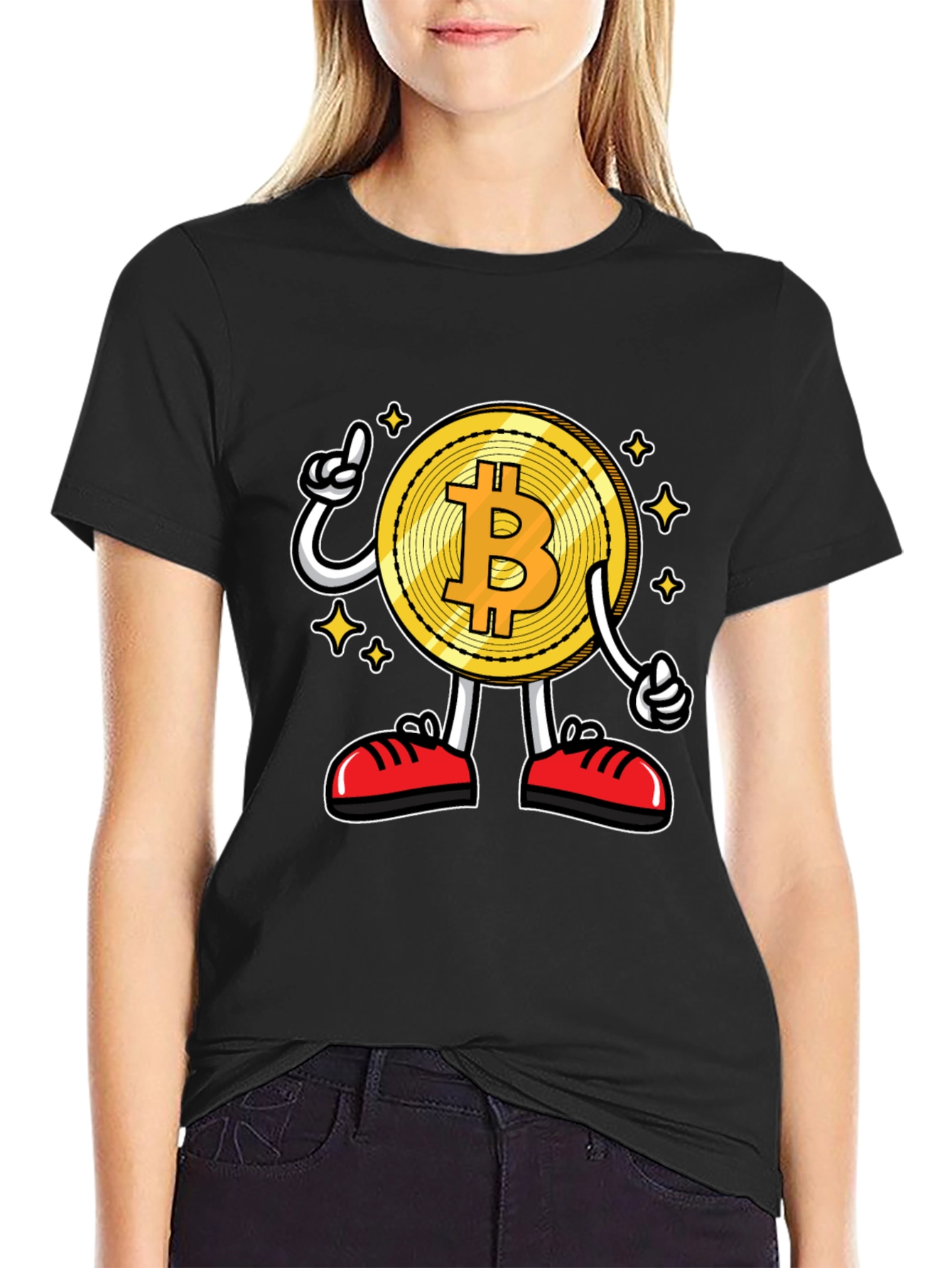 Bitcoin Cartoon Graphic Black T-Shirt