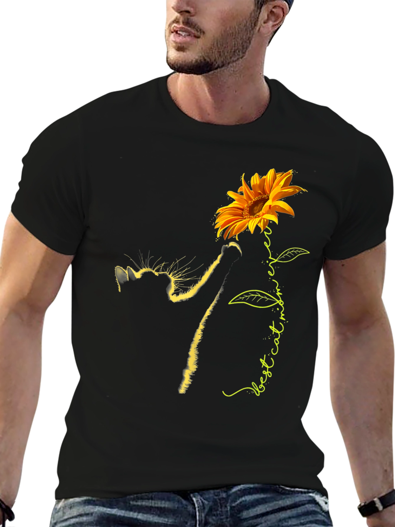 Sunflower Cat Lover T-Shirt - Best cat mom ever!