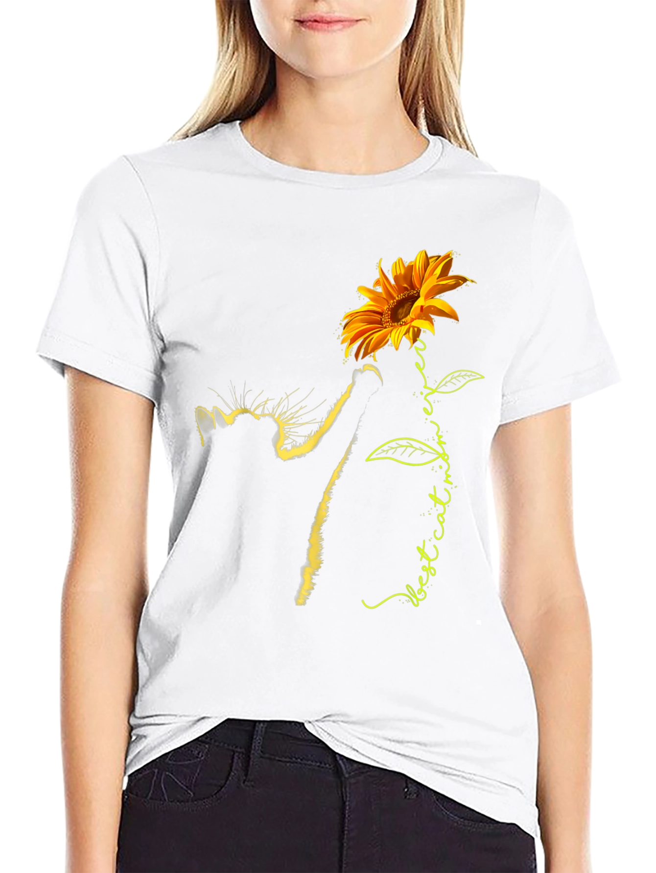 Sunflower Cat Lover T-Shirt - Best cat mom ever!