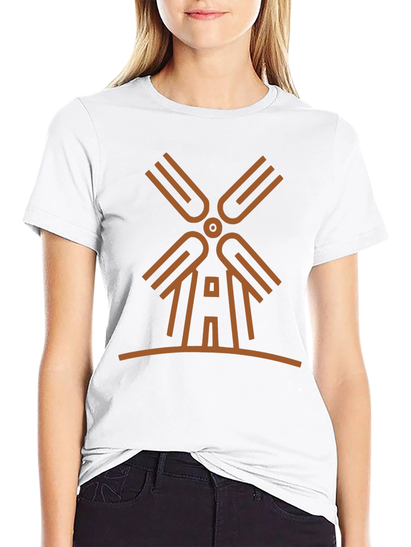 Modern Windmill Graphic Tee - Black Cotton Blend