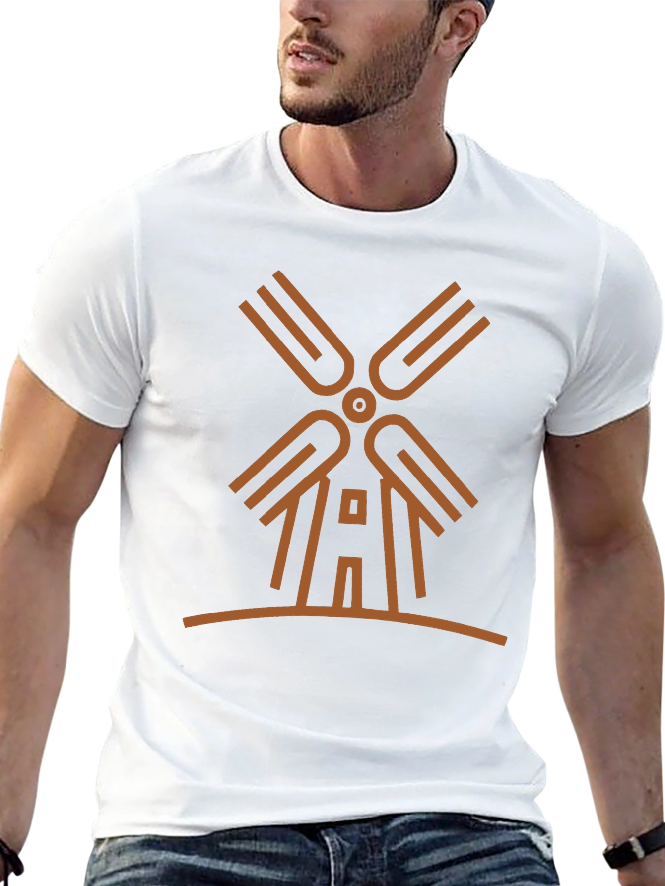 Modern Windmill Graphic Tee - Black Cotton Blend