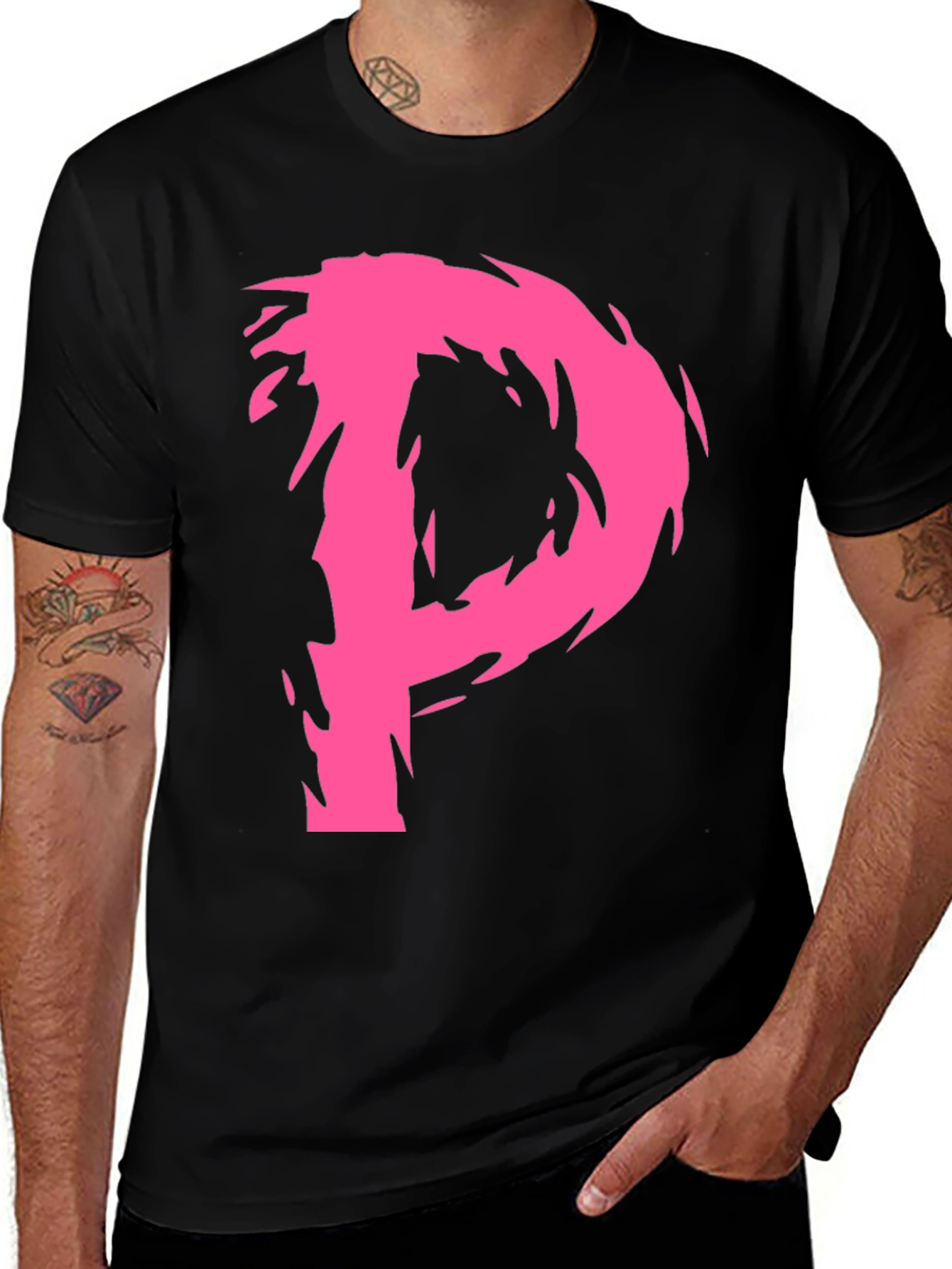 Edgy Pink P Graphic Black T-Shirt