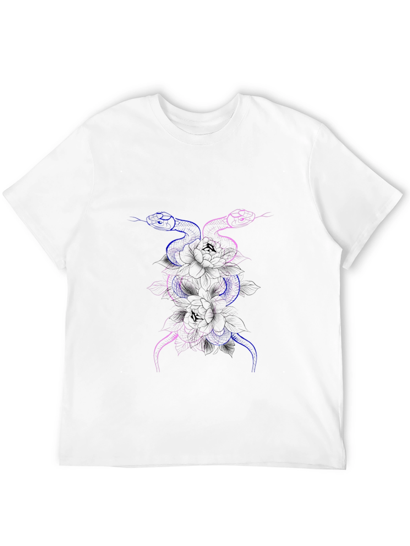 Snake & Flower Graphic Print Black T-Shirt
