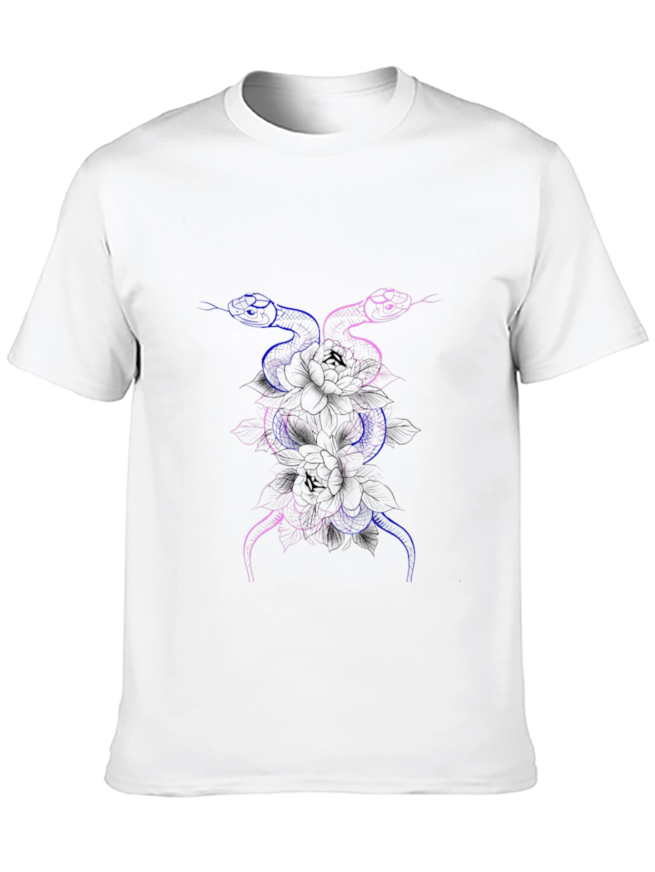 Snake & Flower Graphic Print Black T-Shirt