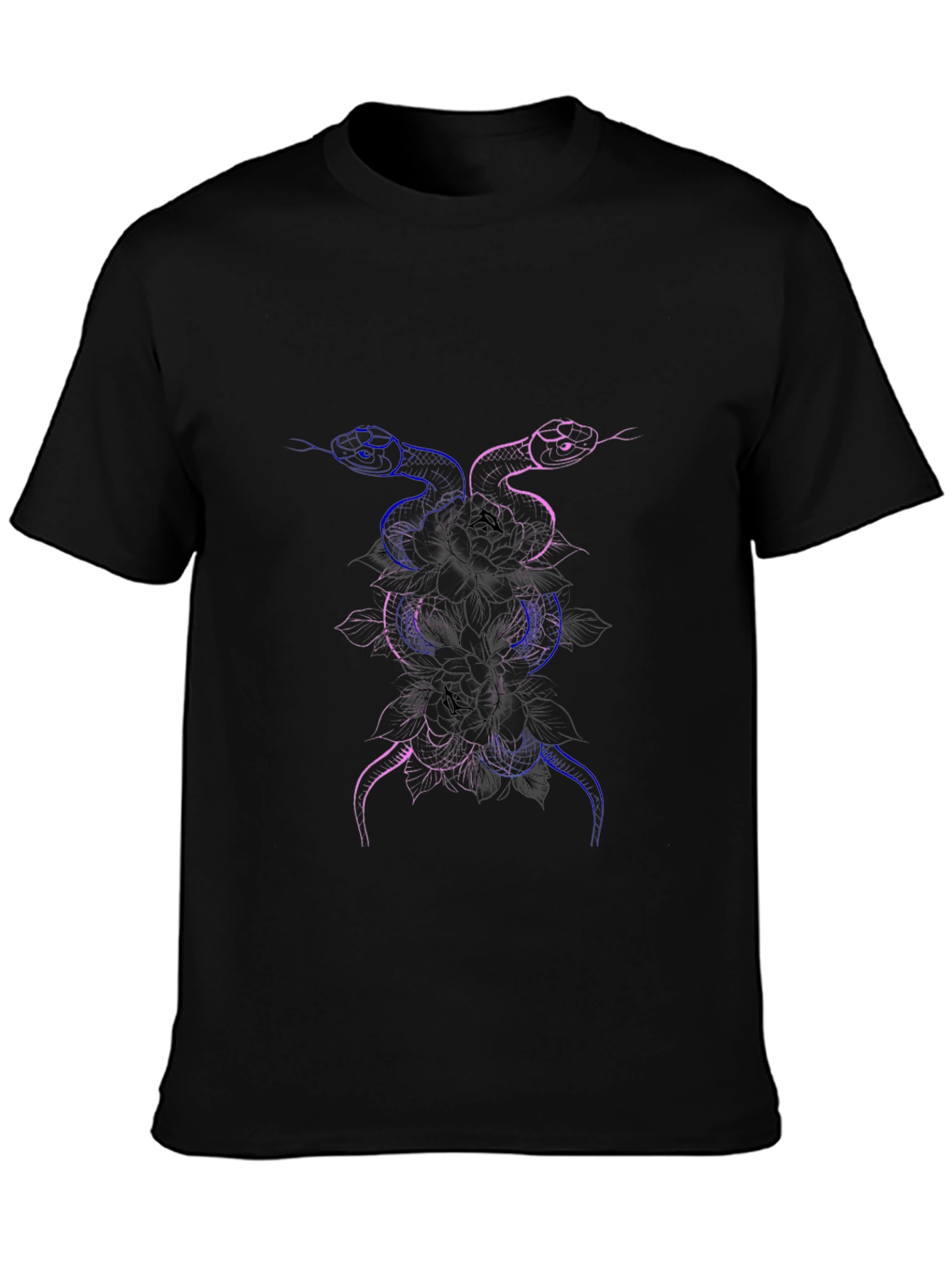 Snake & Flower Graphic Print Black T-Shirt