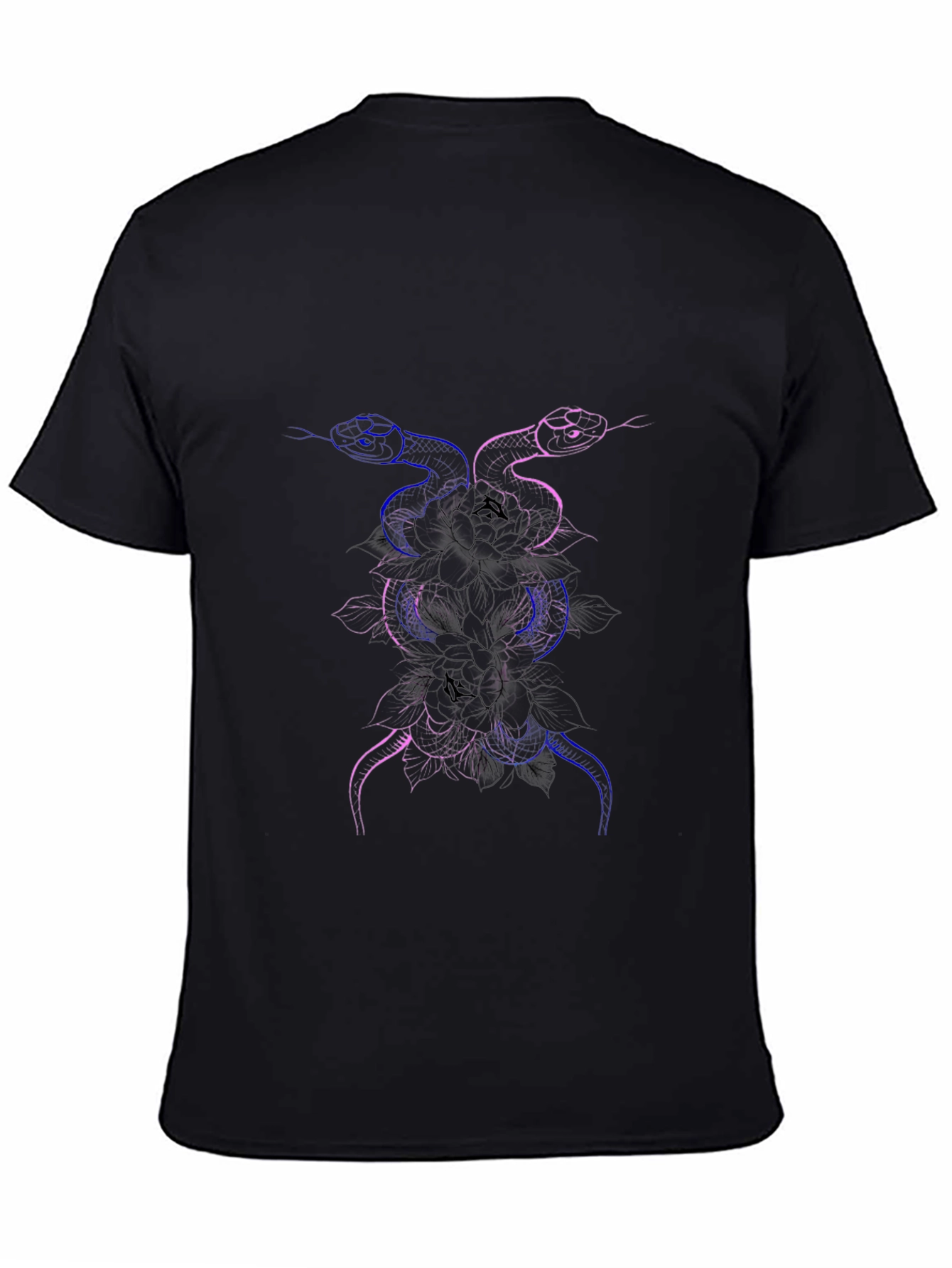 Snake & Flower Graphic Print Black T-Shirt