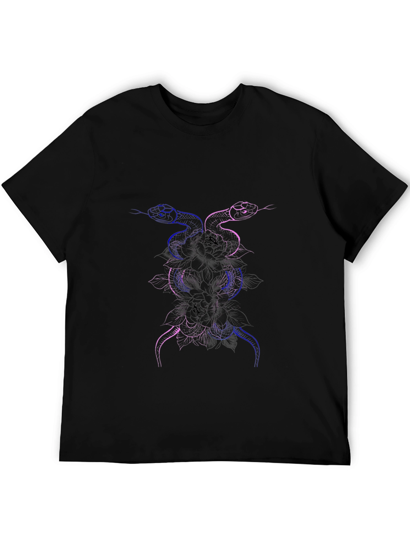 Snake & Flower Graphic Print Black T-Shirt