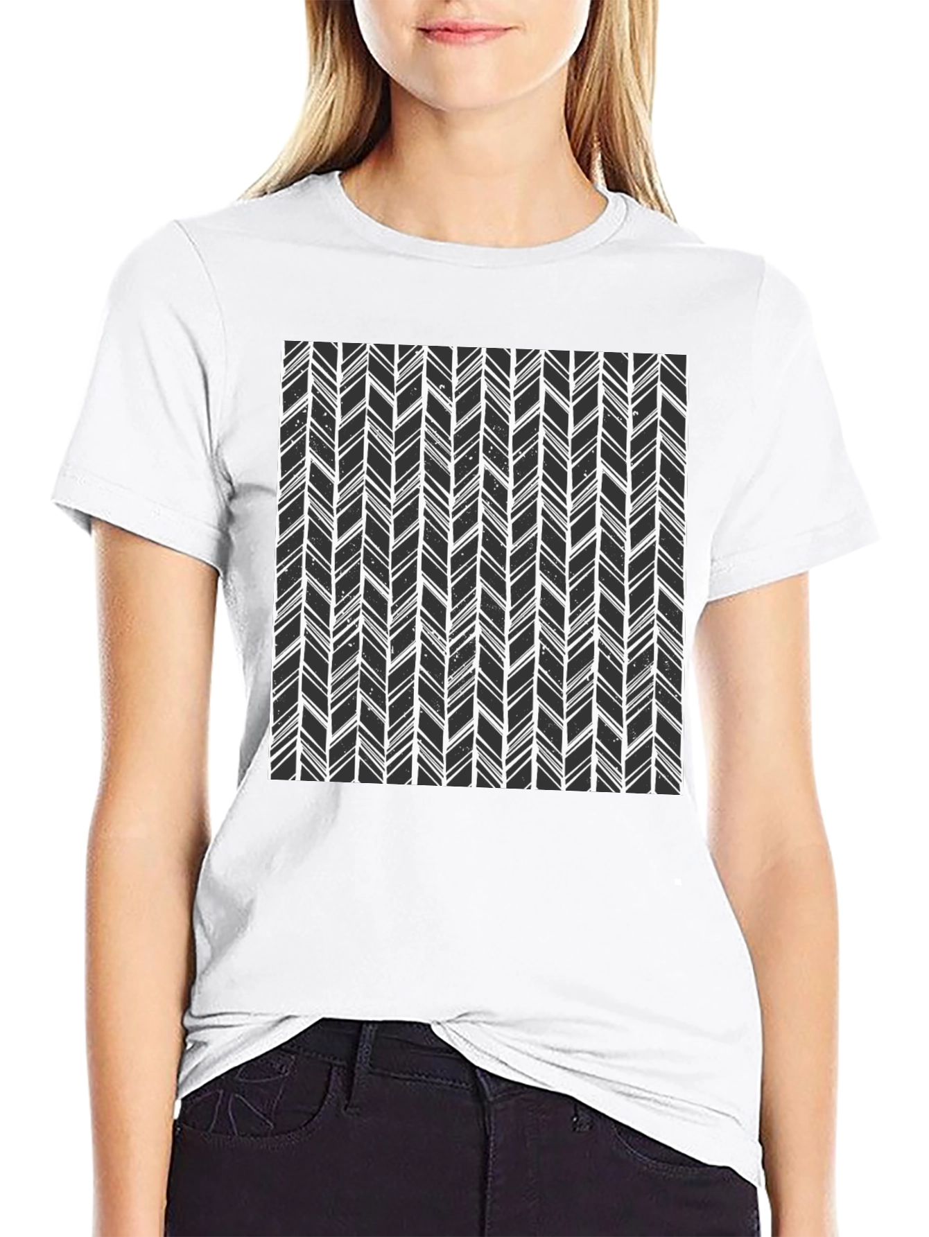 Modern Herringbone Pattern Black T-Shirt