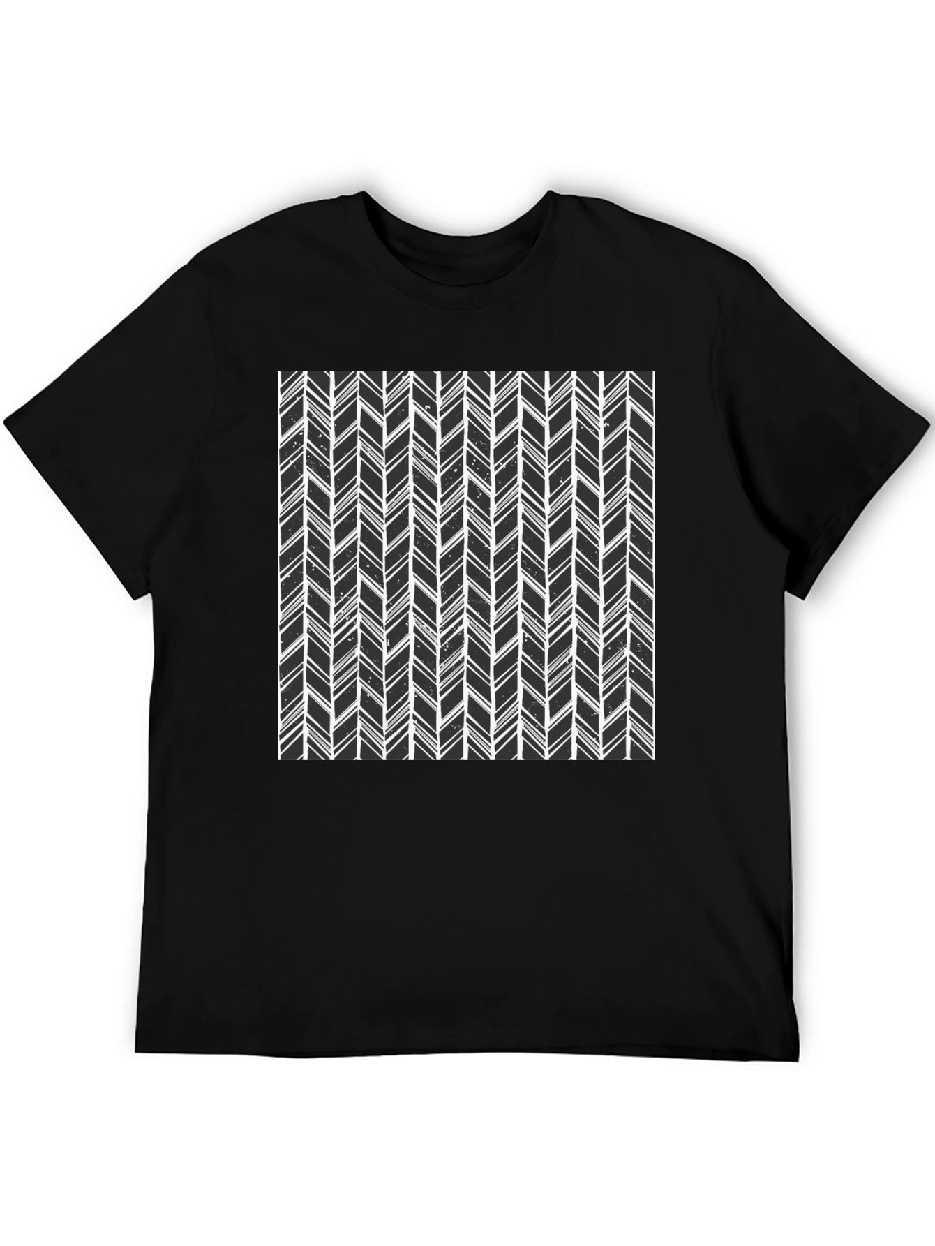Modern Herringbone Pattern Black T-Shirt