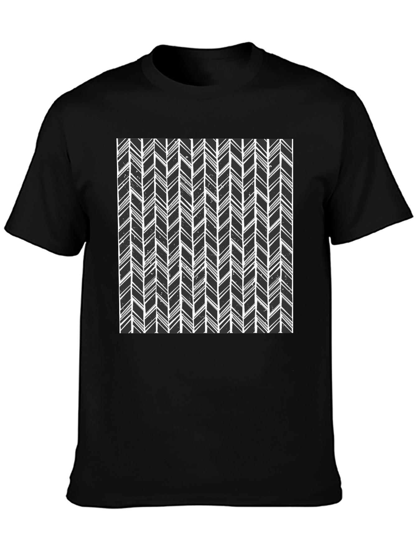 Modern Herringbone Pattern Black T-Shirt