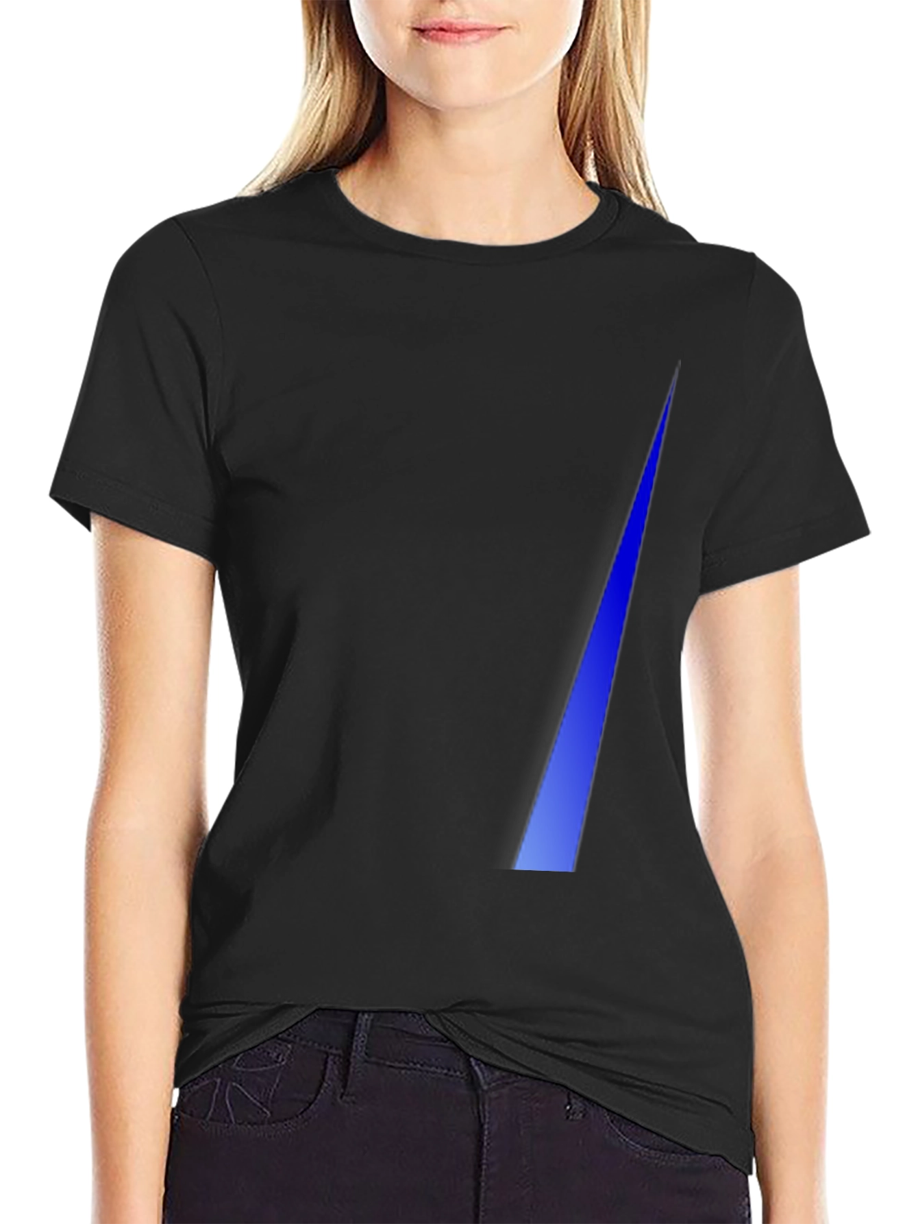 Modern Black Tee with Geometric Blue Stripe Design