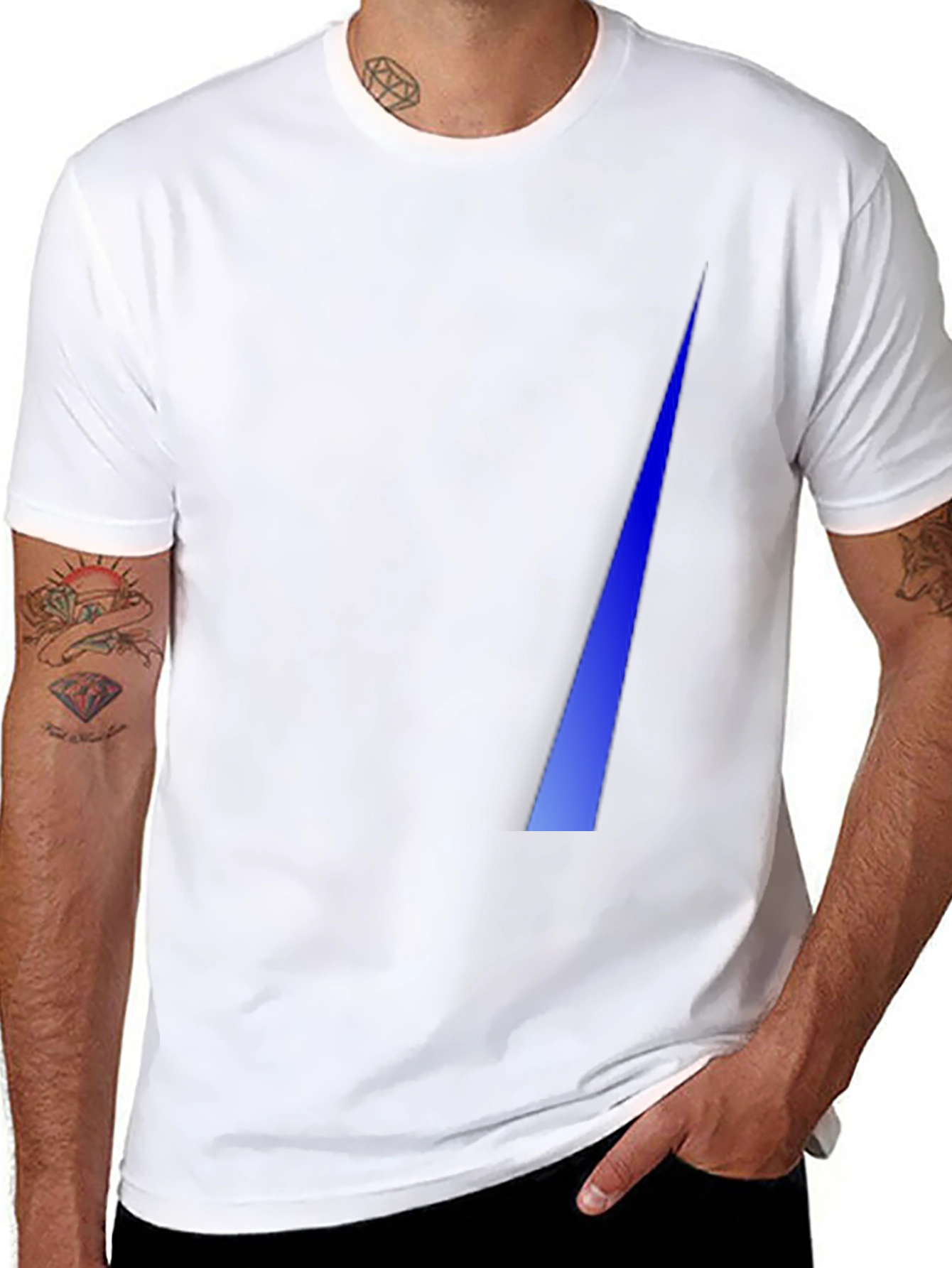 Modern Black Tee with Geometric Blue Stripe Design