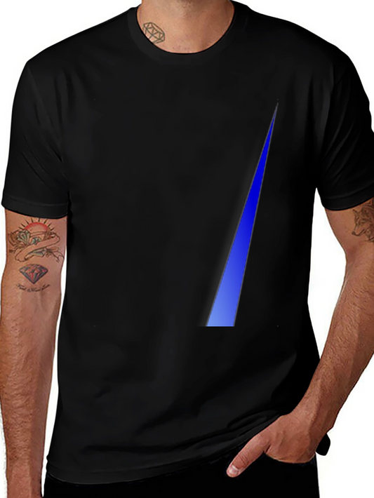 Modern Black Tee with Geometric Blue Stripe Design